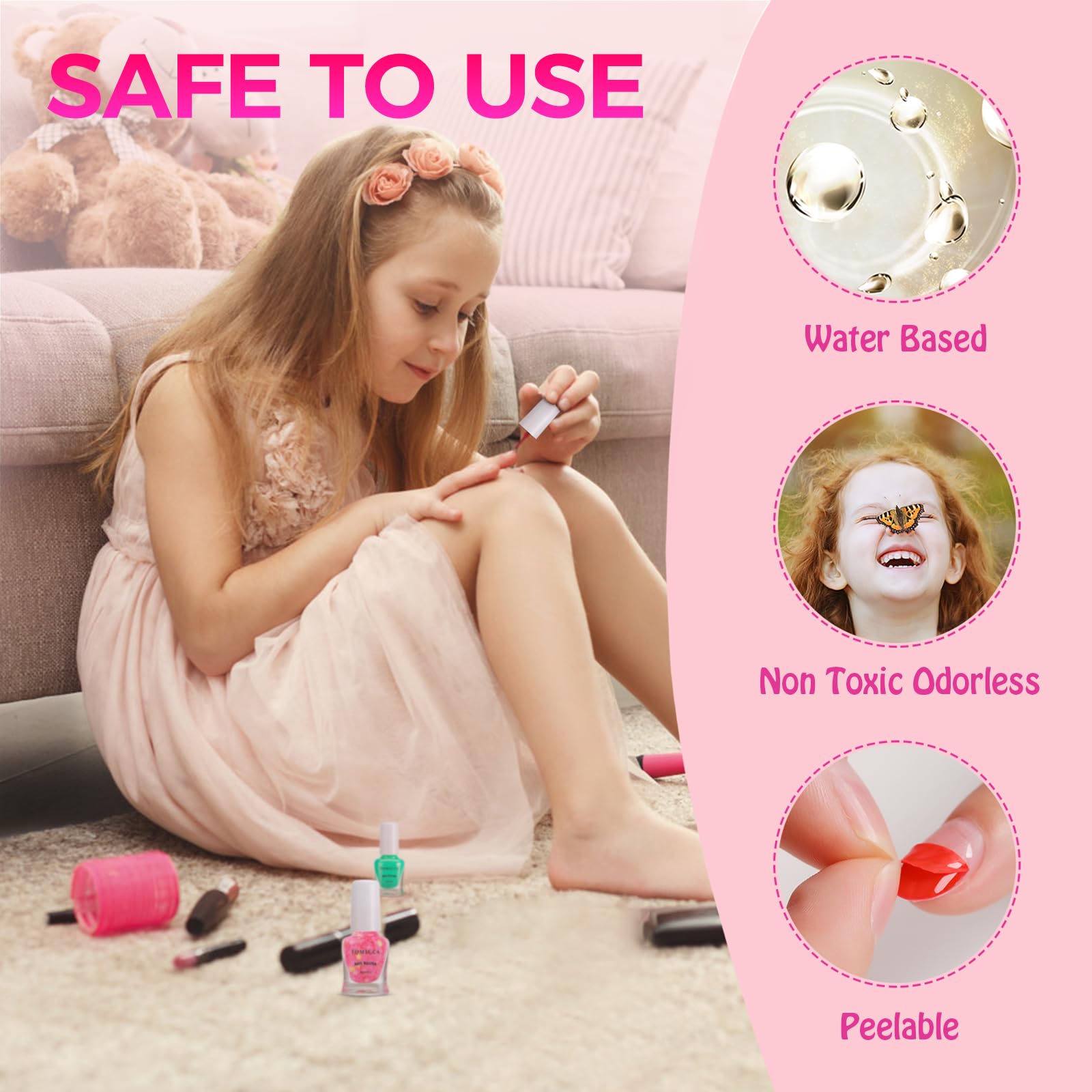 TOMICCA brush application image highlights easy self-application for kids.