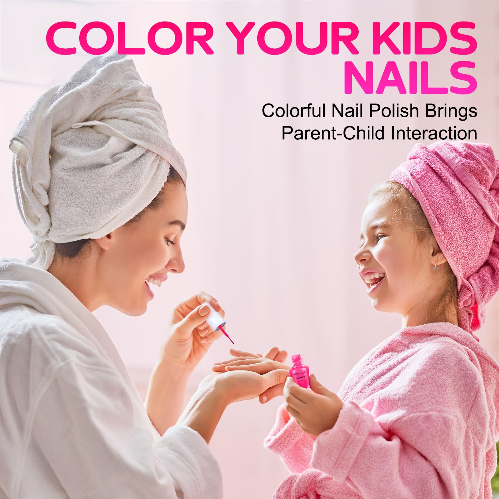 TOMICCA long-lasting shine captured during pretend spa or dress-up.
