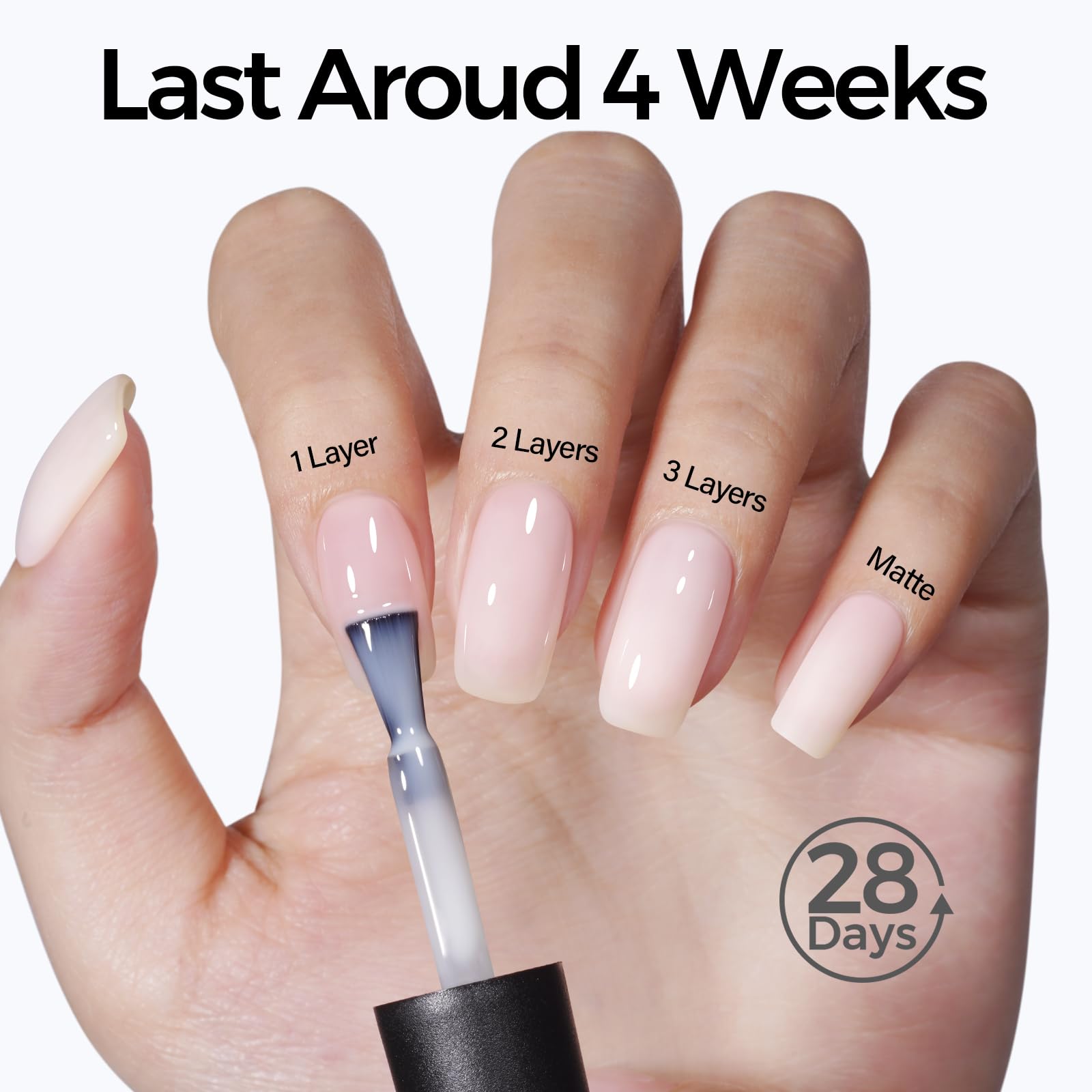 TOMICCA Milky White gel polish being applied for natural translucent nails