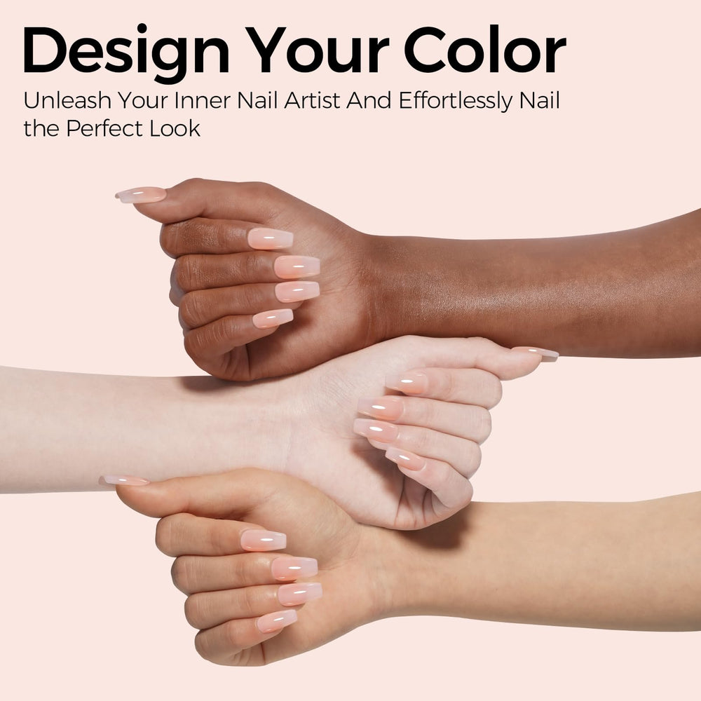TOMICCA nude gel polish swatches show buildable translucent color