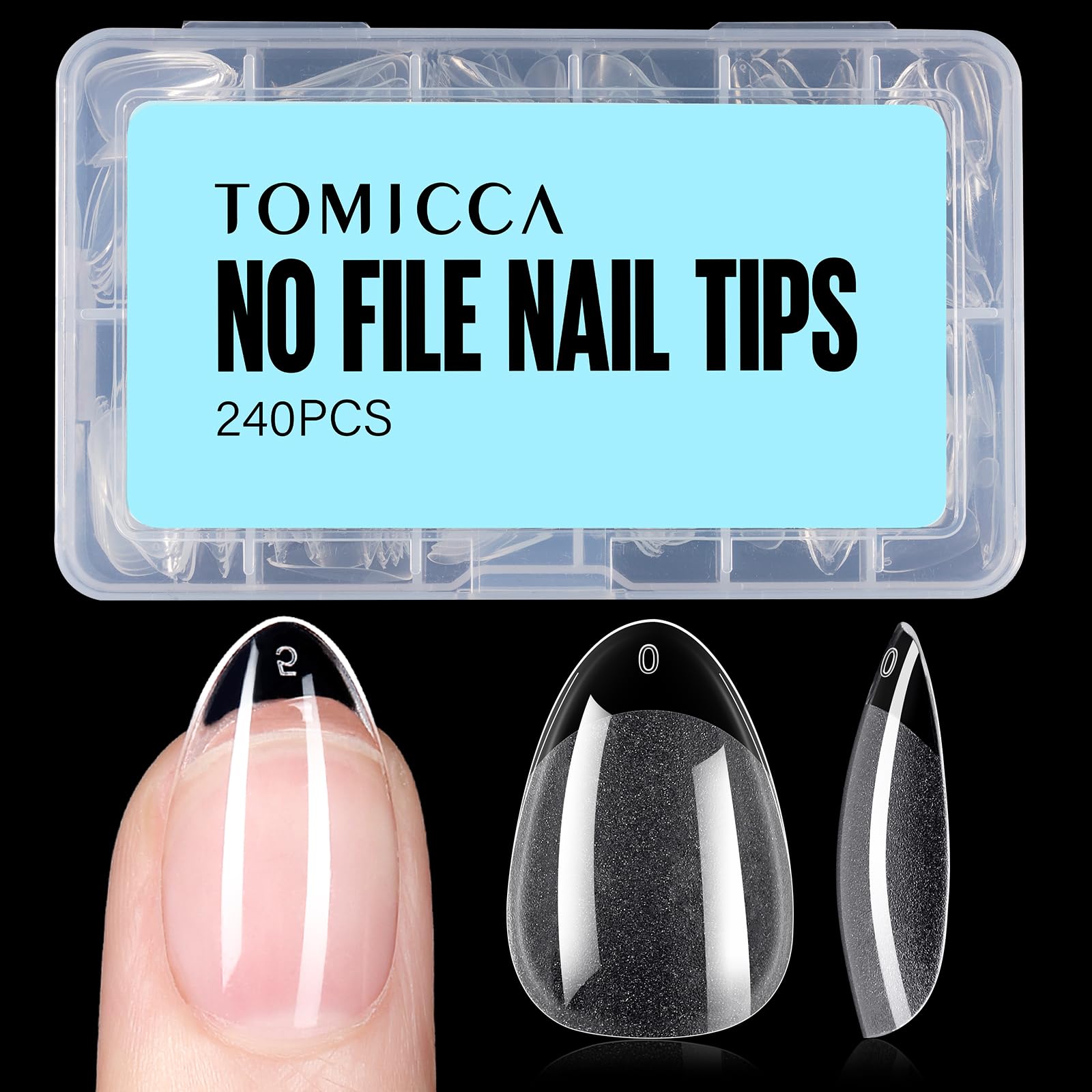 TOMICCA short almond nail tips with half-matte surface for easy adhesion