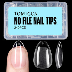 TOMICCA short almond nail tips with half-matte surface for easy adhesion