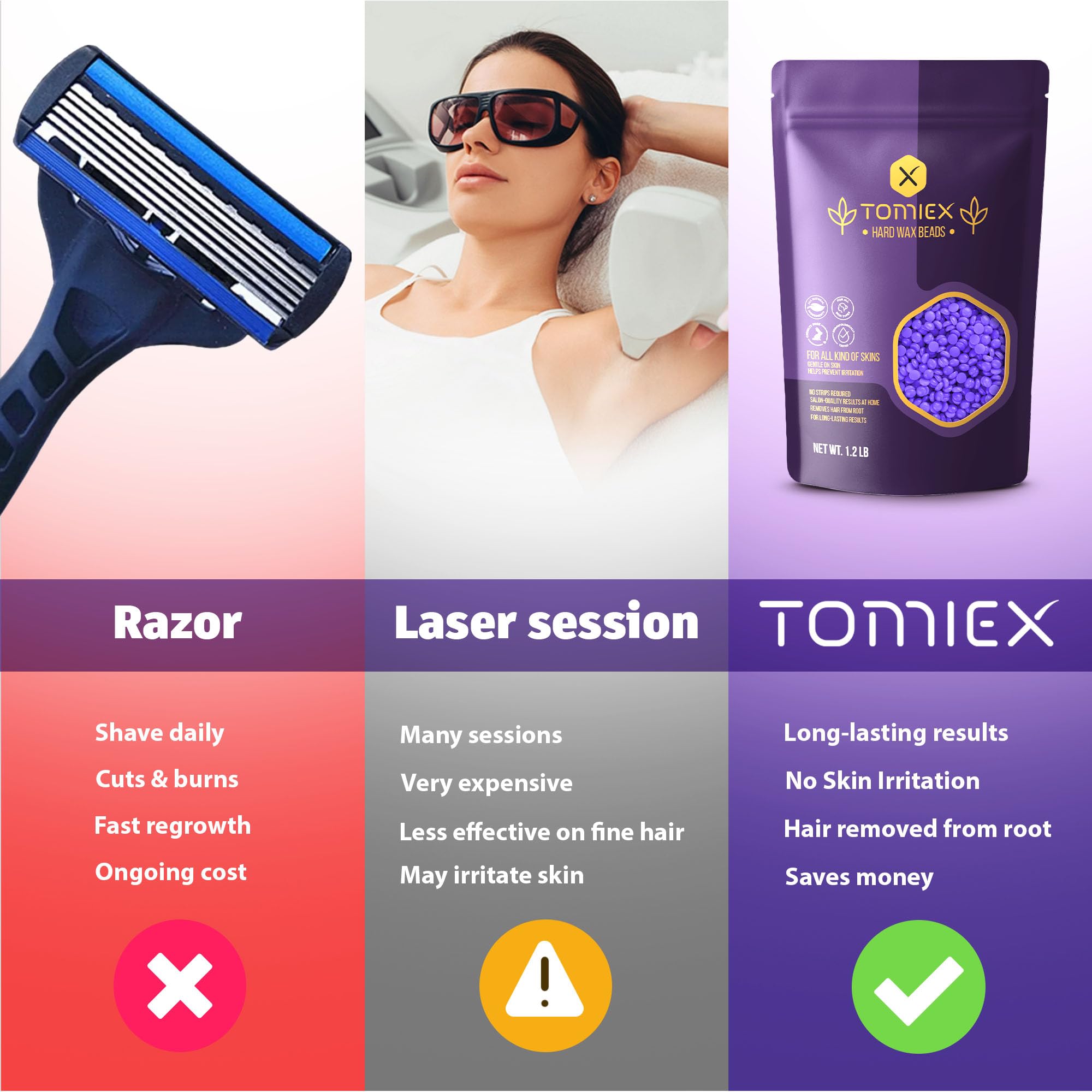 Tomiex strip-free fragrance-free wax enables gentle waxing without strips.