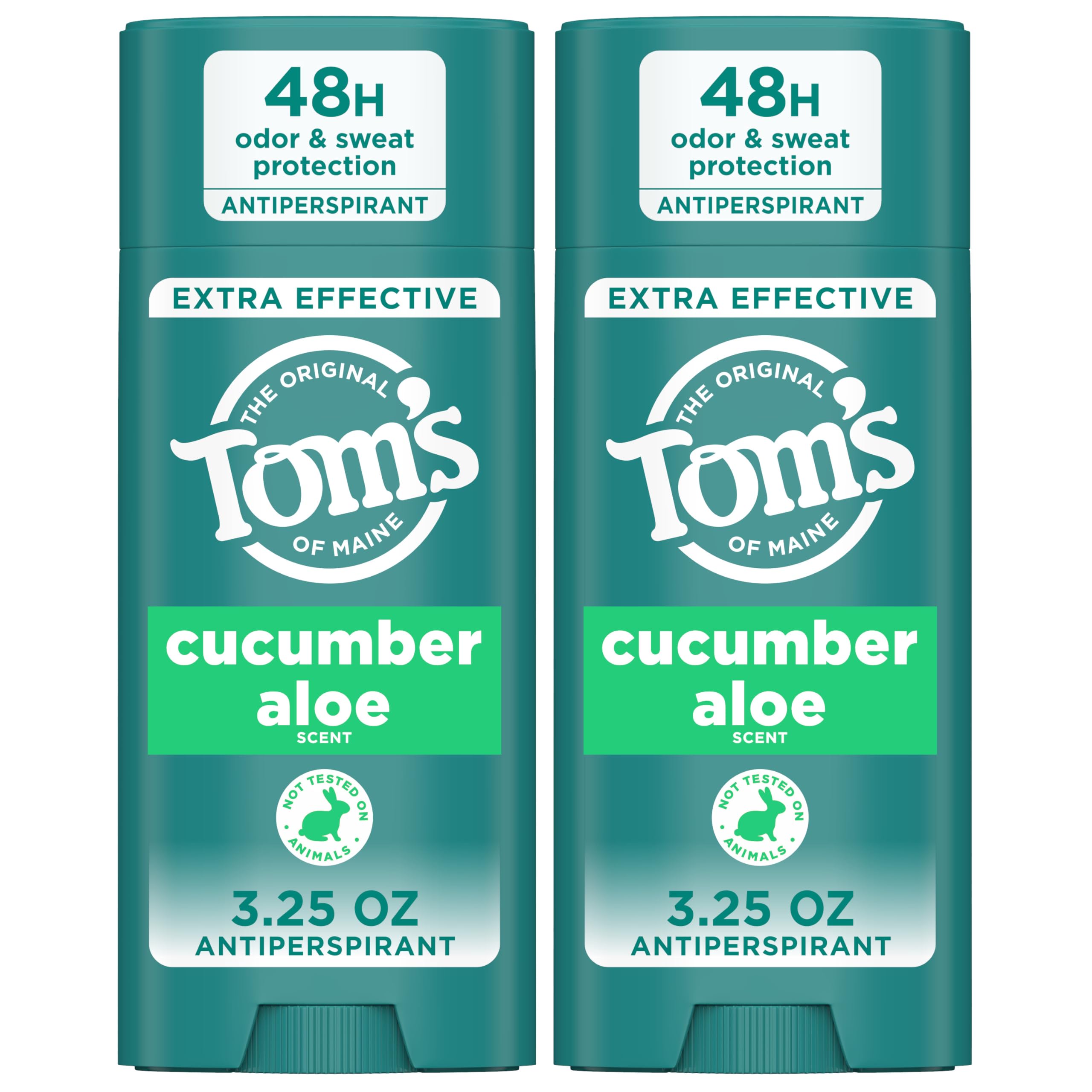 Toms of Maine Cucumber Aloe antiperspirant bottle display keeps you fresh all day.