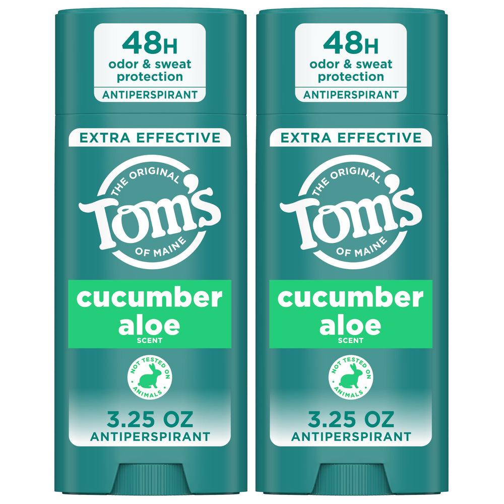 Toms of Maine Cucumber Aloe antiperspirant bottle display keeps you fresh all day.