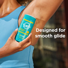 Clear application demonstration of Tom's of Maine Coconut Mango deodorant.