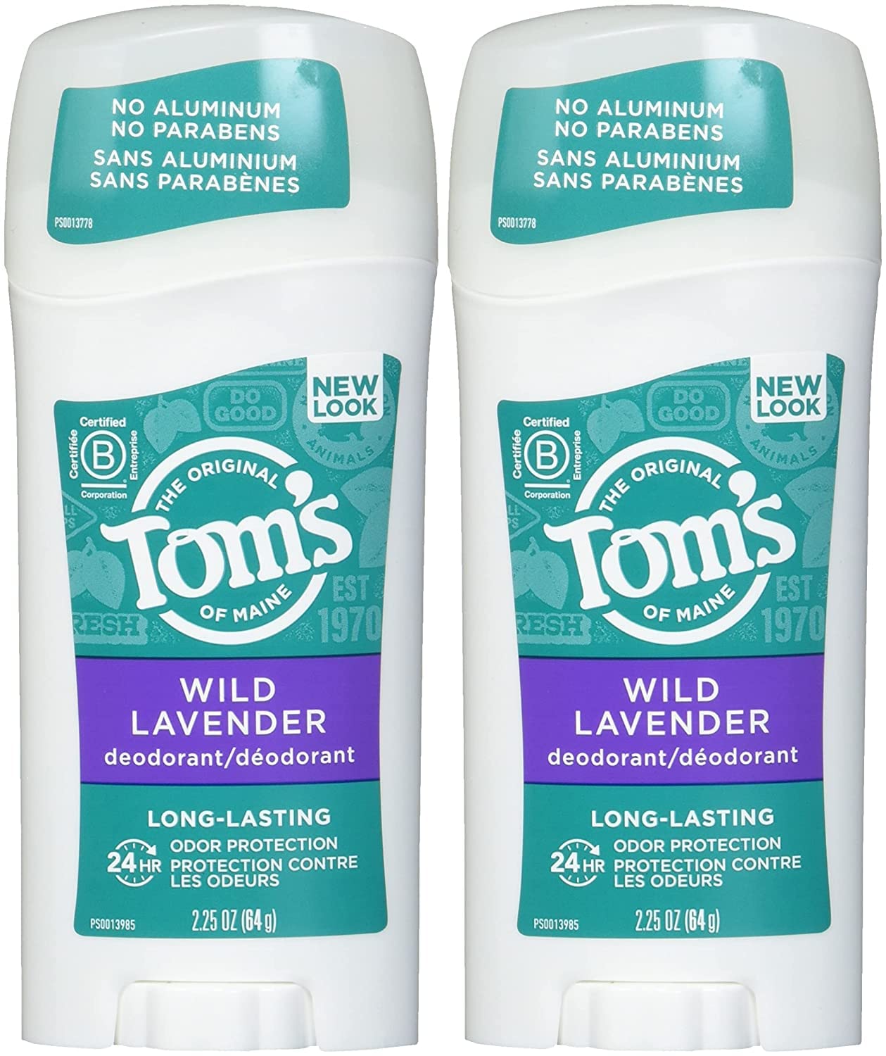 Tom's of Maine lavender deodorant stick packaging showing aluminum-free formula.