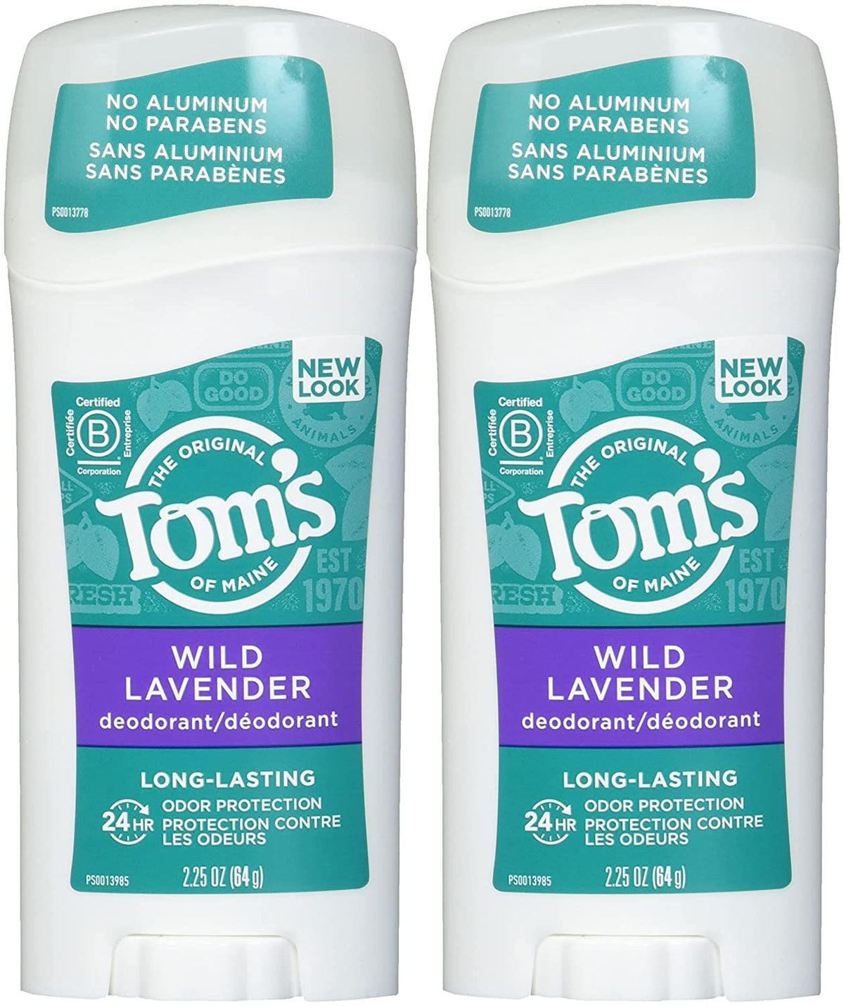 Tom's of Maine lavender deodorant stick packaging showing aluminum-free formula.