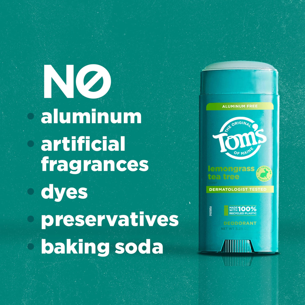 Tom's of Maine Lemongrass Tea Tree deodorant with aluminum-free formula for sensitive skin