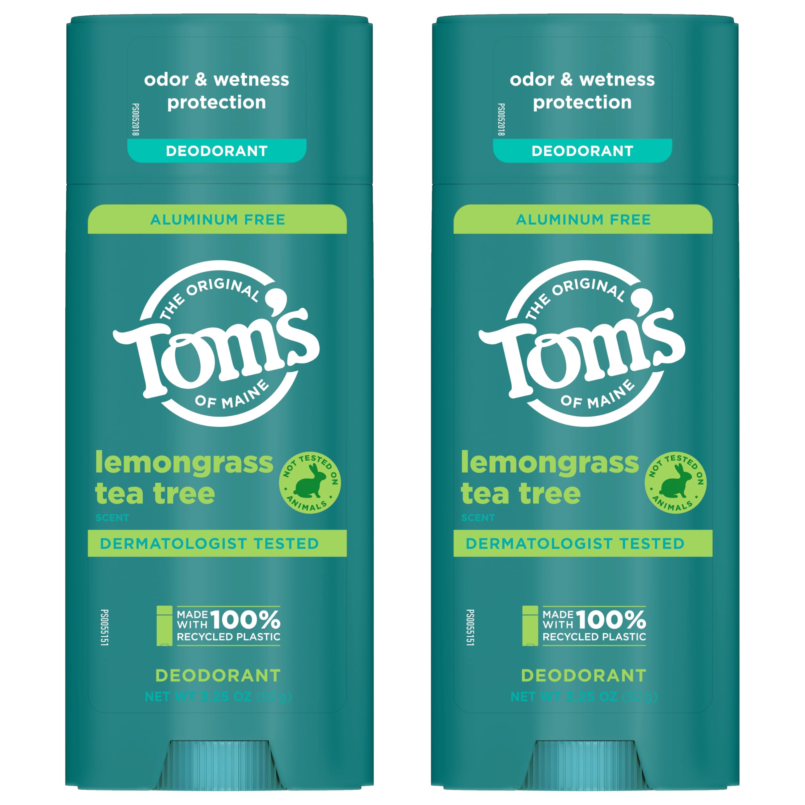 Two-pack Tom's of Maine Lemongrass Tea Tree deodorant for home or travel