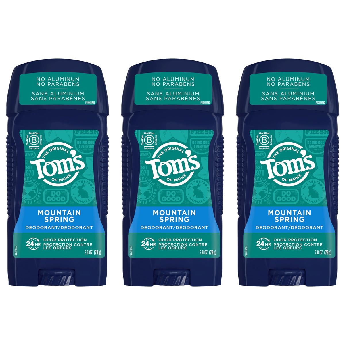 Tom's of Maine Mountain Spring deodorant pack on shelf for daily freshness