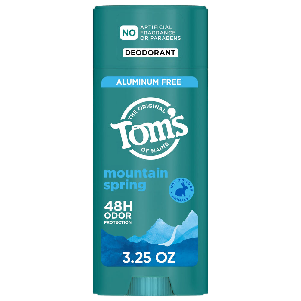Tom's of Maine Mountain Spring deodorant stick provides a smooth glide for daily freshness.