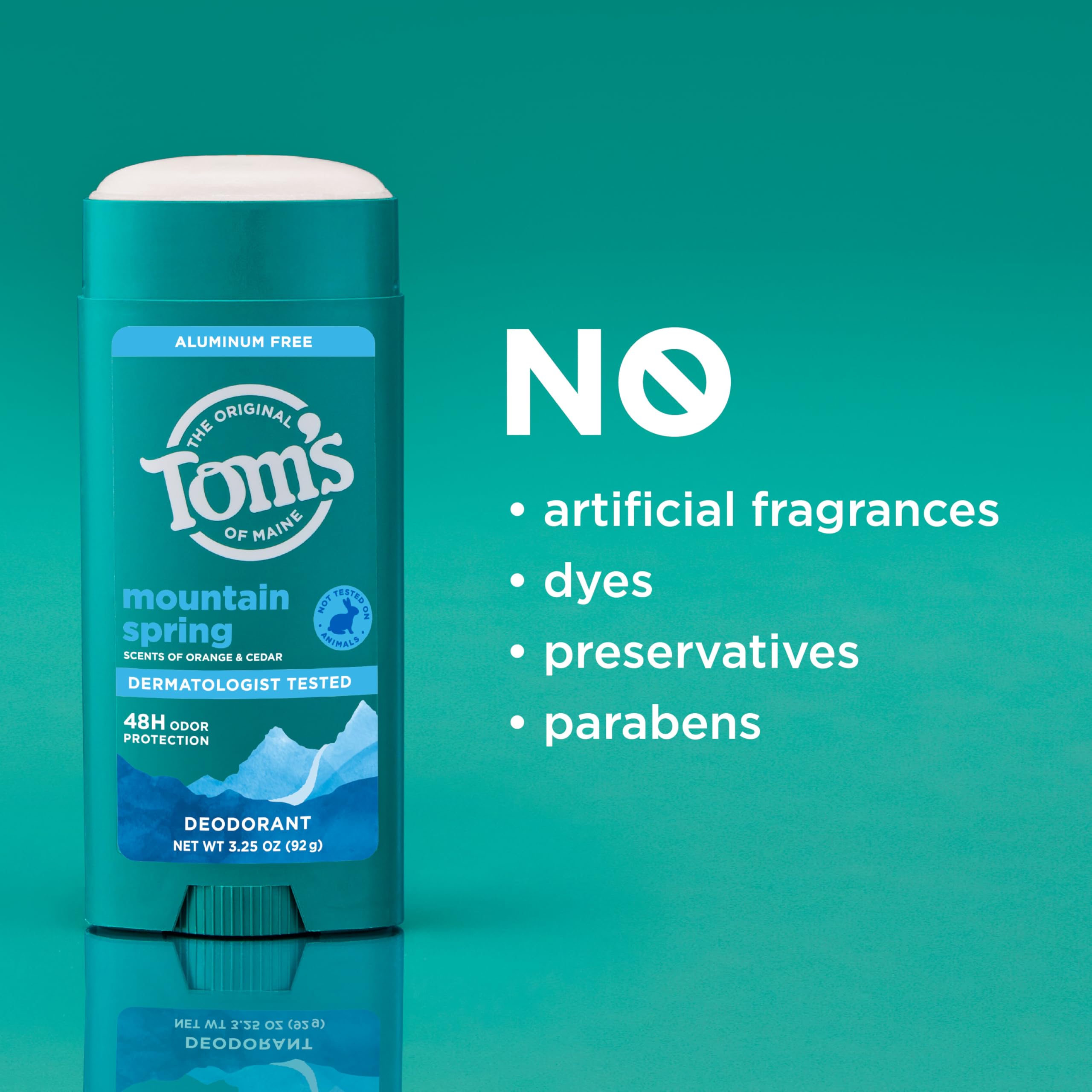 Tom's of Maine Mountain Spring deodorant vegan and cruelty-free formulation.