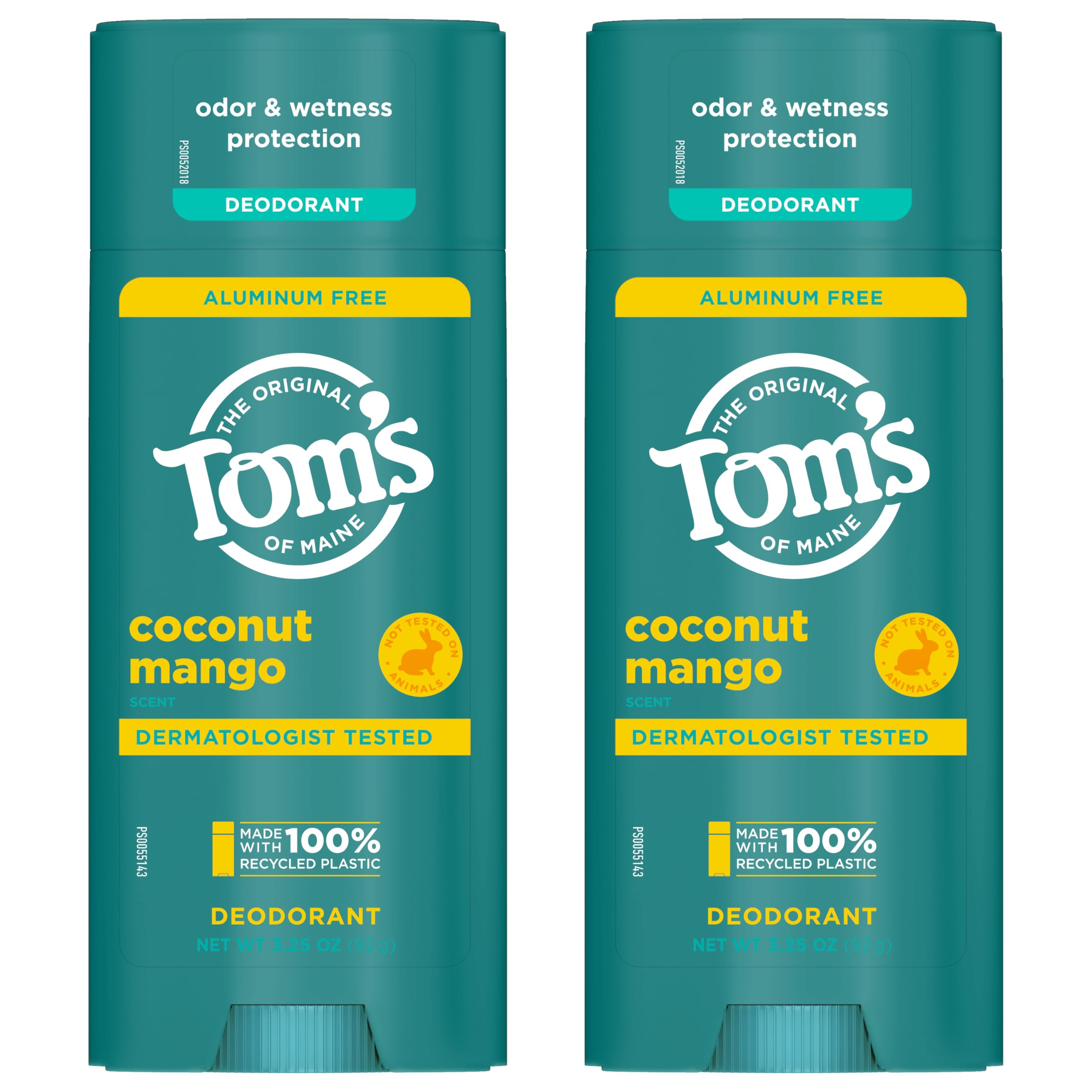 Packaging made from 100% recycled plastic for Tom's of Maine deodorant.