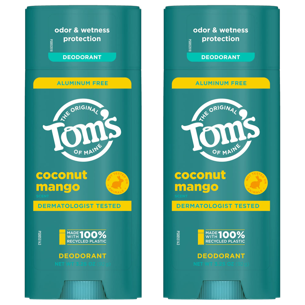 Packaging made from 100% recycled plastic for Tom's of Maine deodorant.