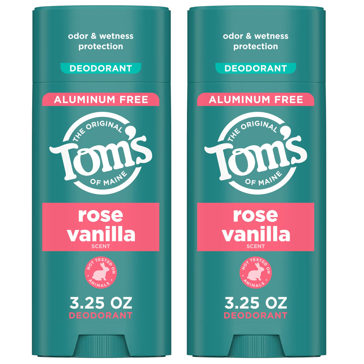 Tom's of Maine Rose Vanilla deodorant stick being applied for all-day freshness