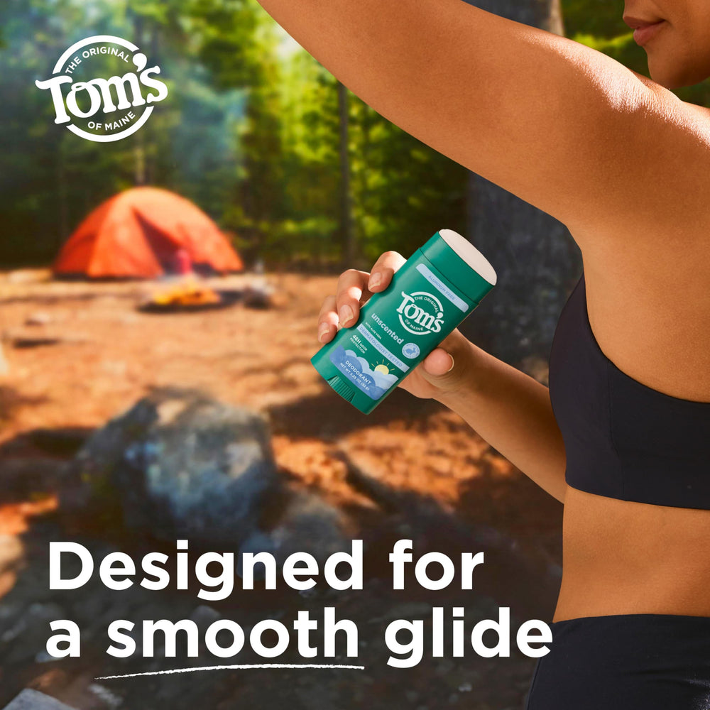 Tom’s of Maine Unscented deodorant on underarm shows natural daily comfort.