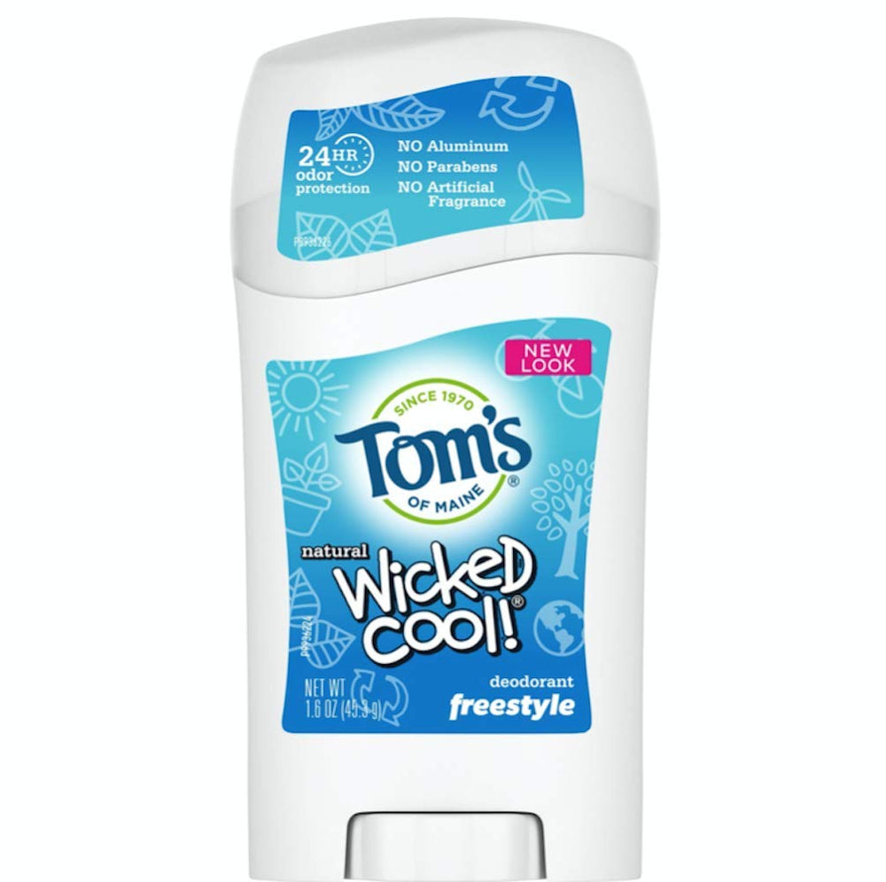 Tom's of Maine Wicked Cool Kids packaging highlights natural ingredients and aluminum-free formula.