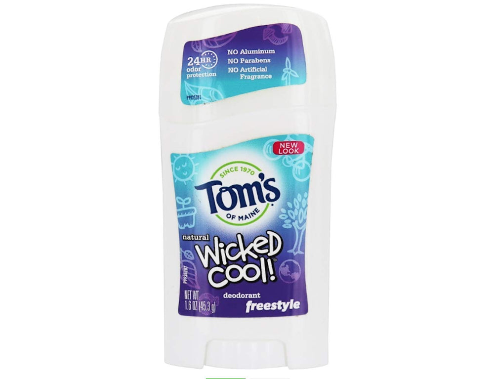 Wicked Cool Kids deodorant stick during application shows 24-hour odor protection in use.