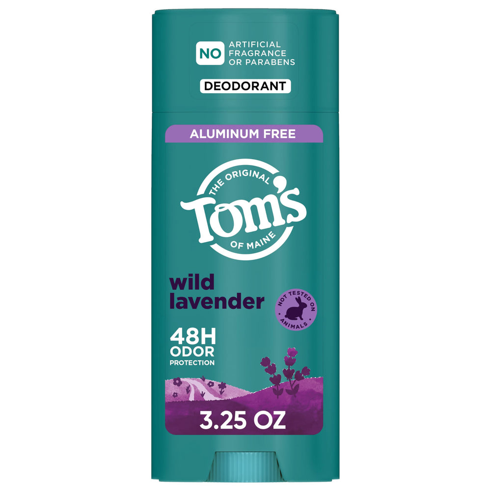 Tom's of Maine Wild Lavender deodorant bottle provides natural odor protection for daily wear.