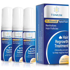 TOMUM 5% Minoxidil Foam bottle and pump for daily scalp treatment