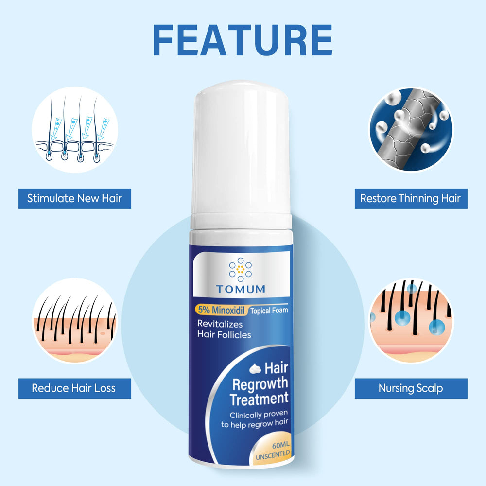 TOMUM 5% Minoxidil Foam applied to the scalp during treatment