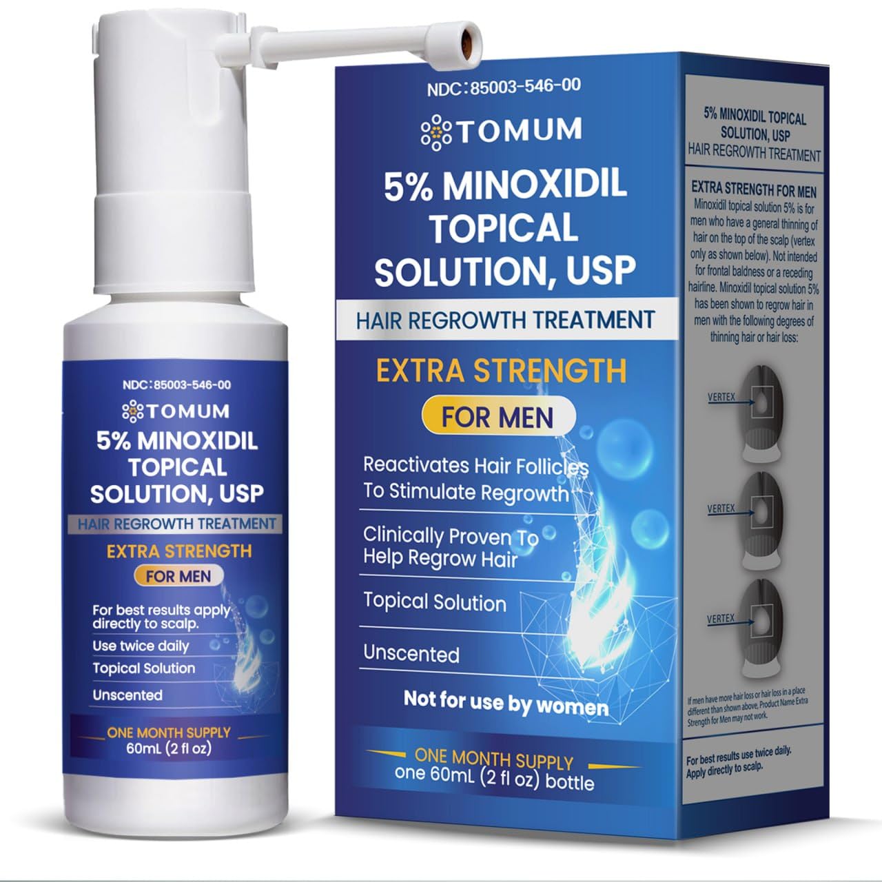 Tomum 5 percent Minoxidil spray bottle for daily use by men