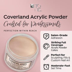 TONES Coverland New Nue acrylic powder brushing scene shows self-leveling and easy contouring.