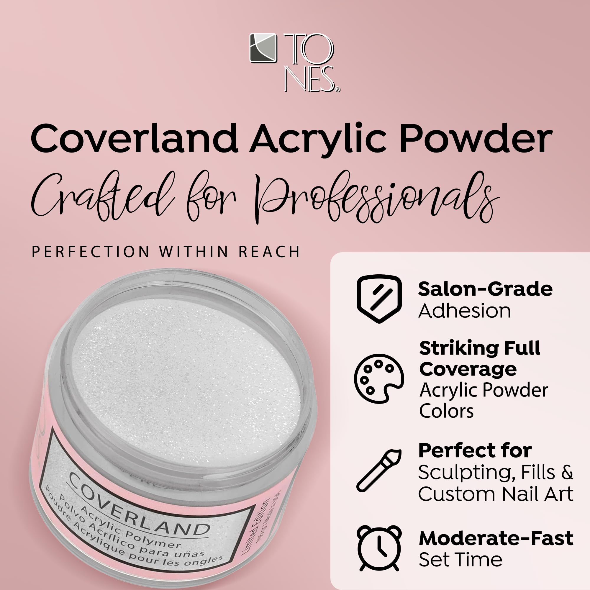 TONES Coverland Ice Queen powder nail-art application demonstrates smooth color and pigment