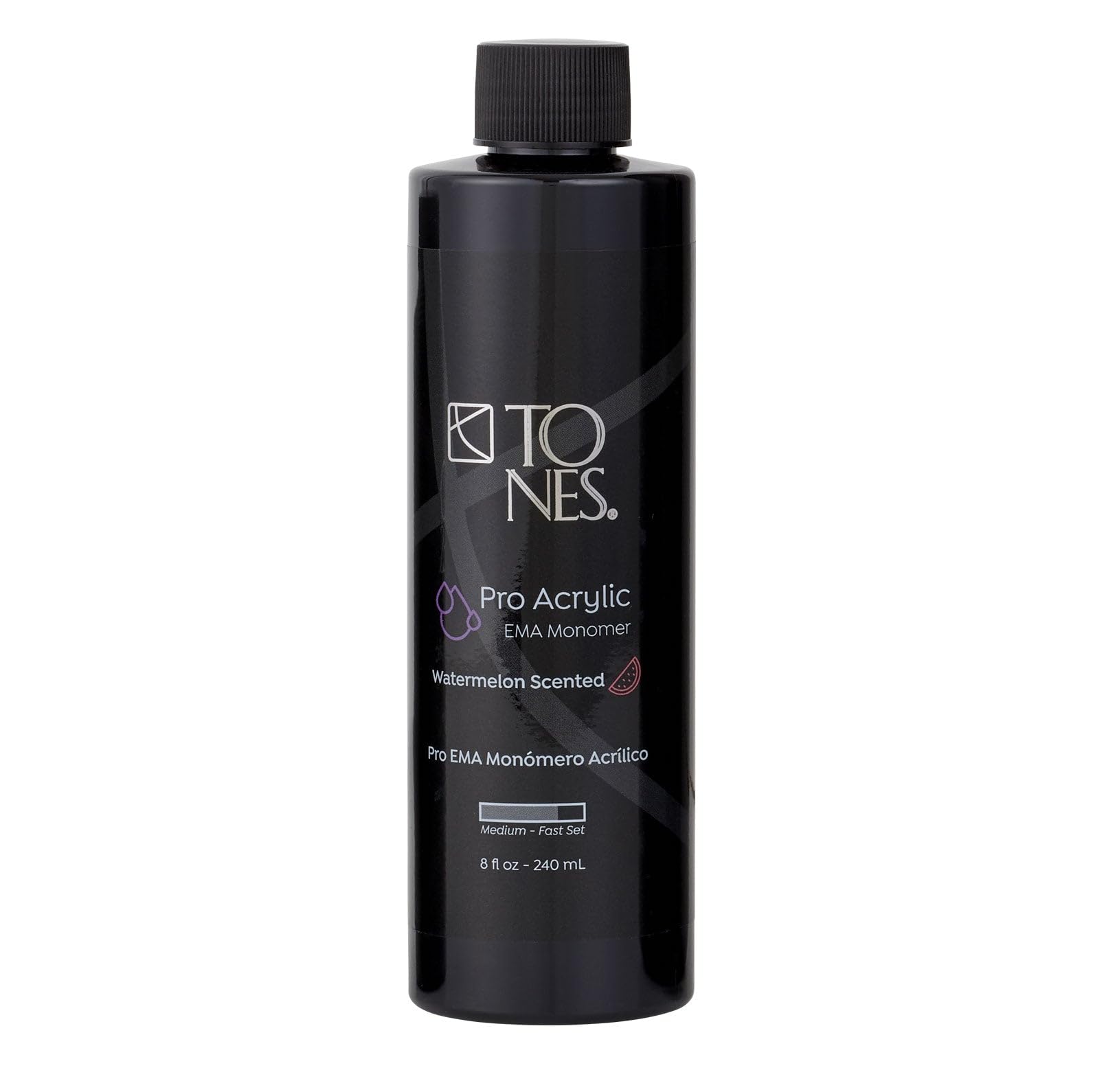 TONES Watermelon Scented EMA Monomer bottle closeup shows refreshing odor control and professional quality.