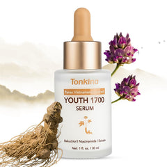 Tonkina Youth 1700 Serum bottle-pump demonstrates easy, mess-free dispensing for daily skincare routines.