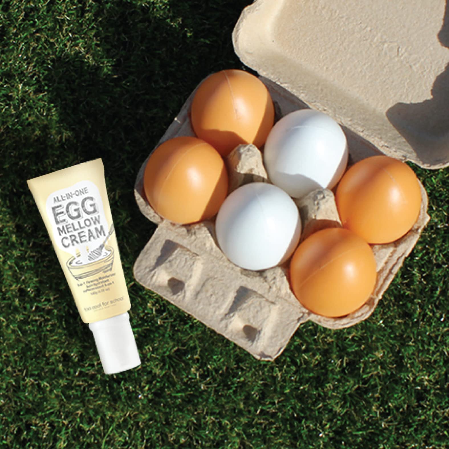 Too Cool For School Egg Mellow Cream application scene shows multi-task use on face