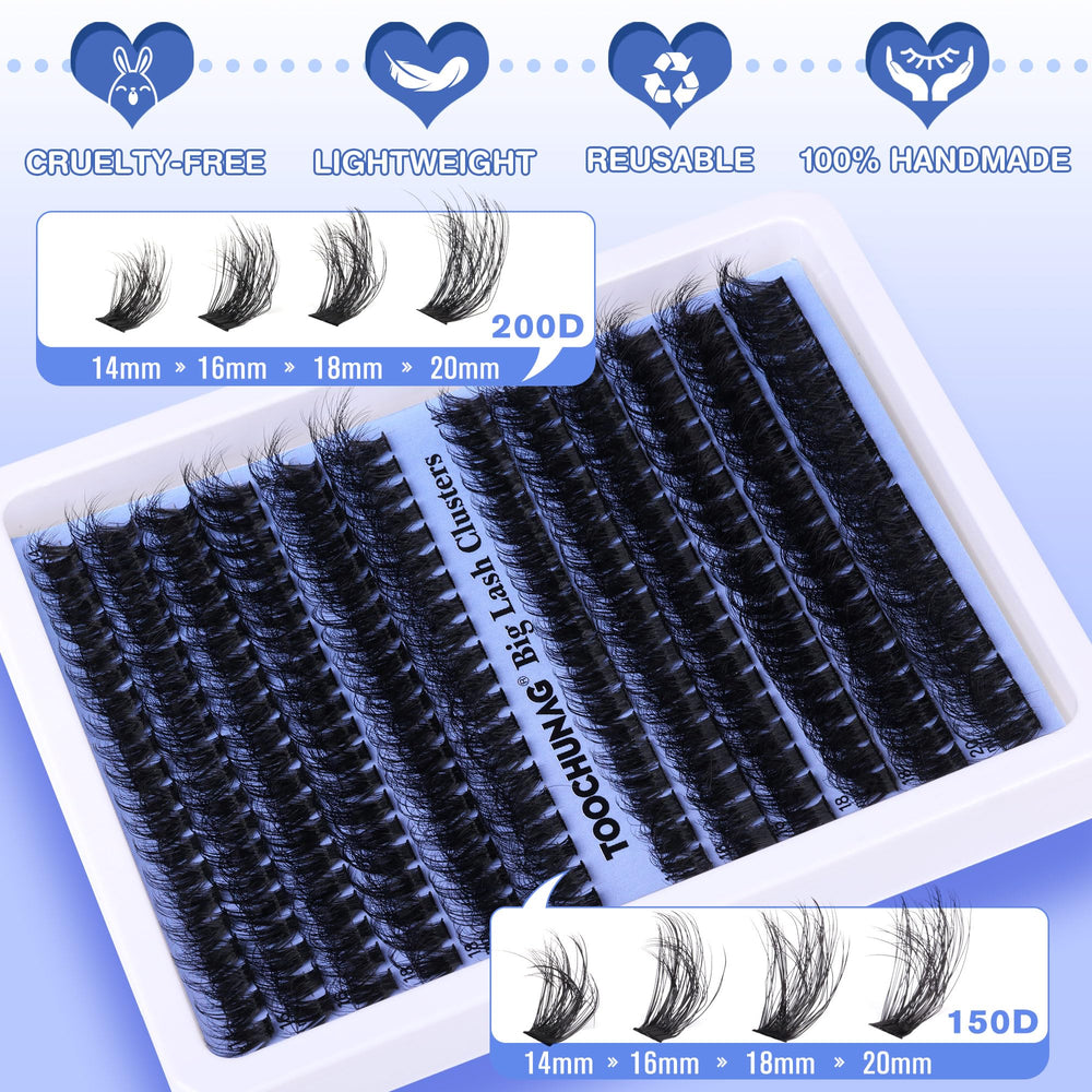 TOOCHUNAG Fluff Lash Clusters 18mm D curl for dramatic length.