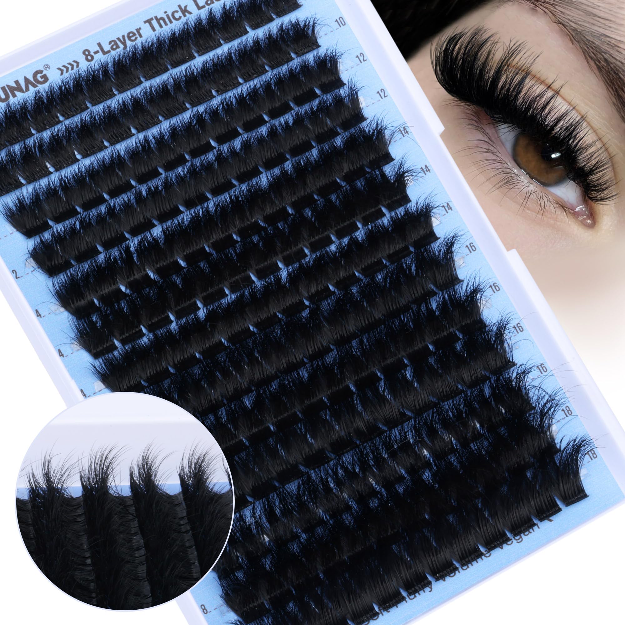 TOOCHUNAG 8-layer D-Curl fluff lash clusters for dramatic volume.