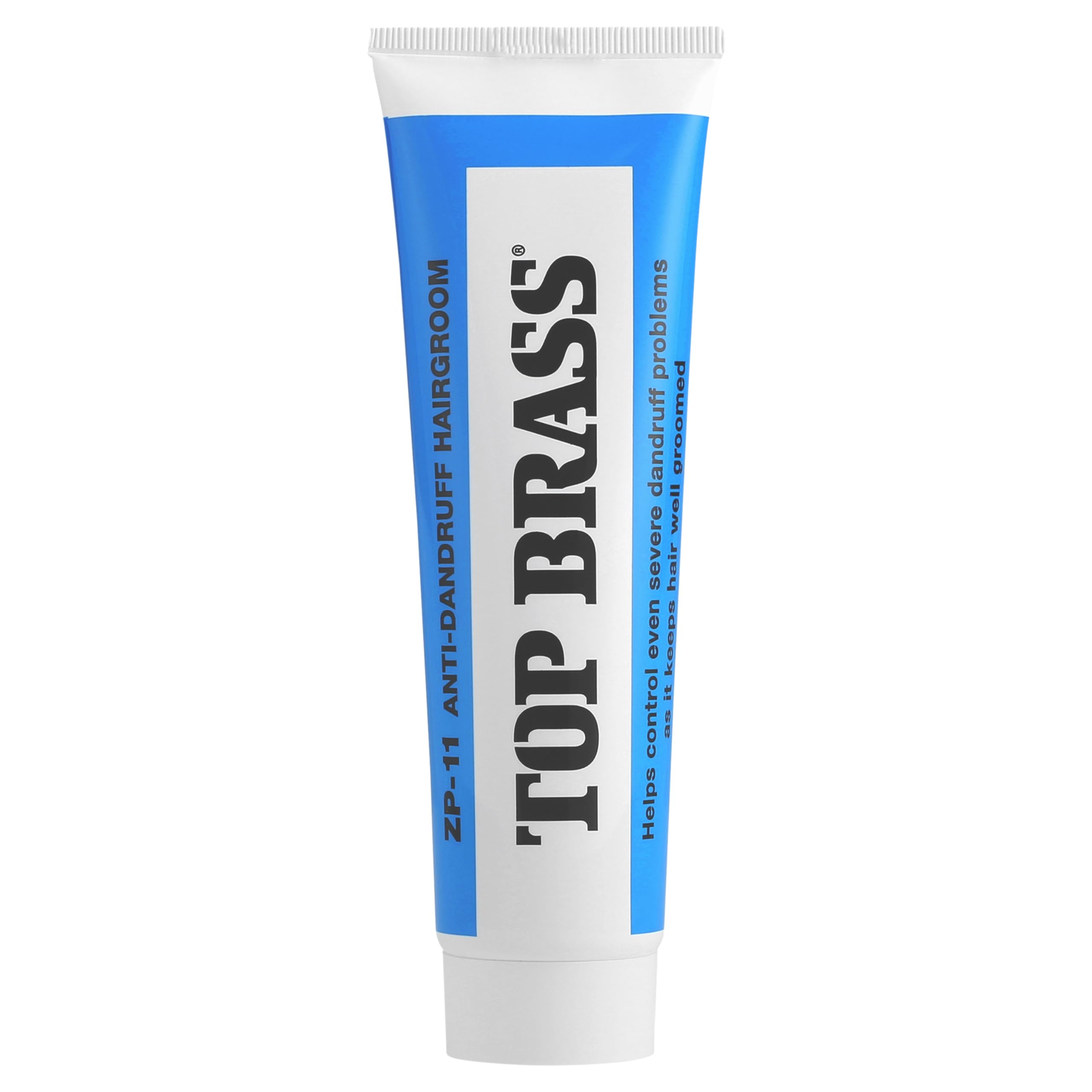 Top Brass anti-dandruff hair cream bottle for home use.