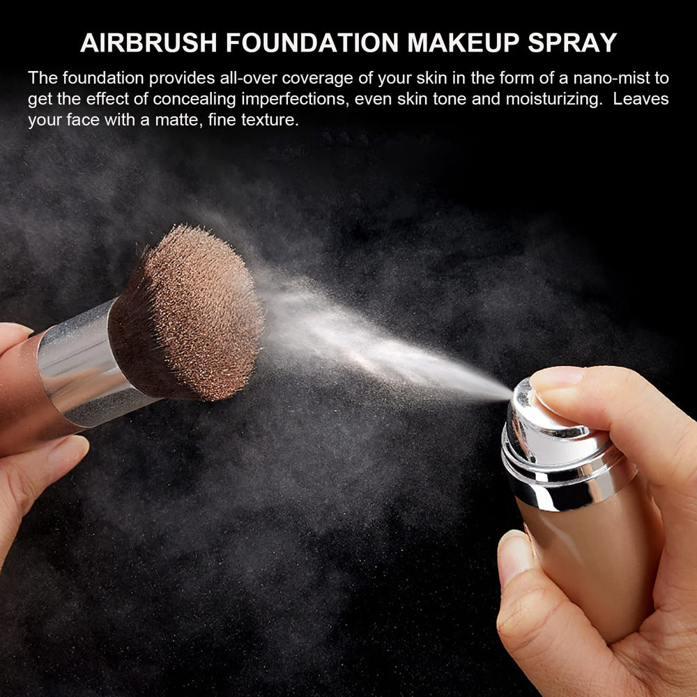 Topcent foundation spray in use with included brush for even application.