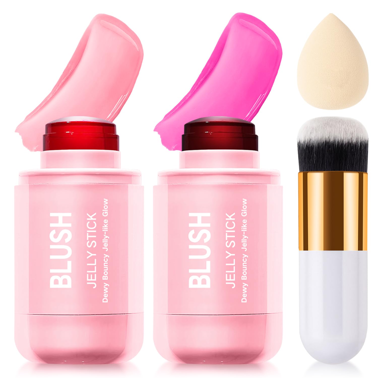 Topcent jelly blush stick on cheek for natural dewy color.