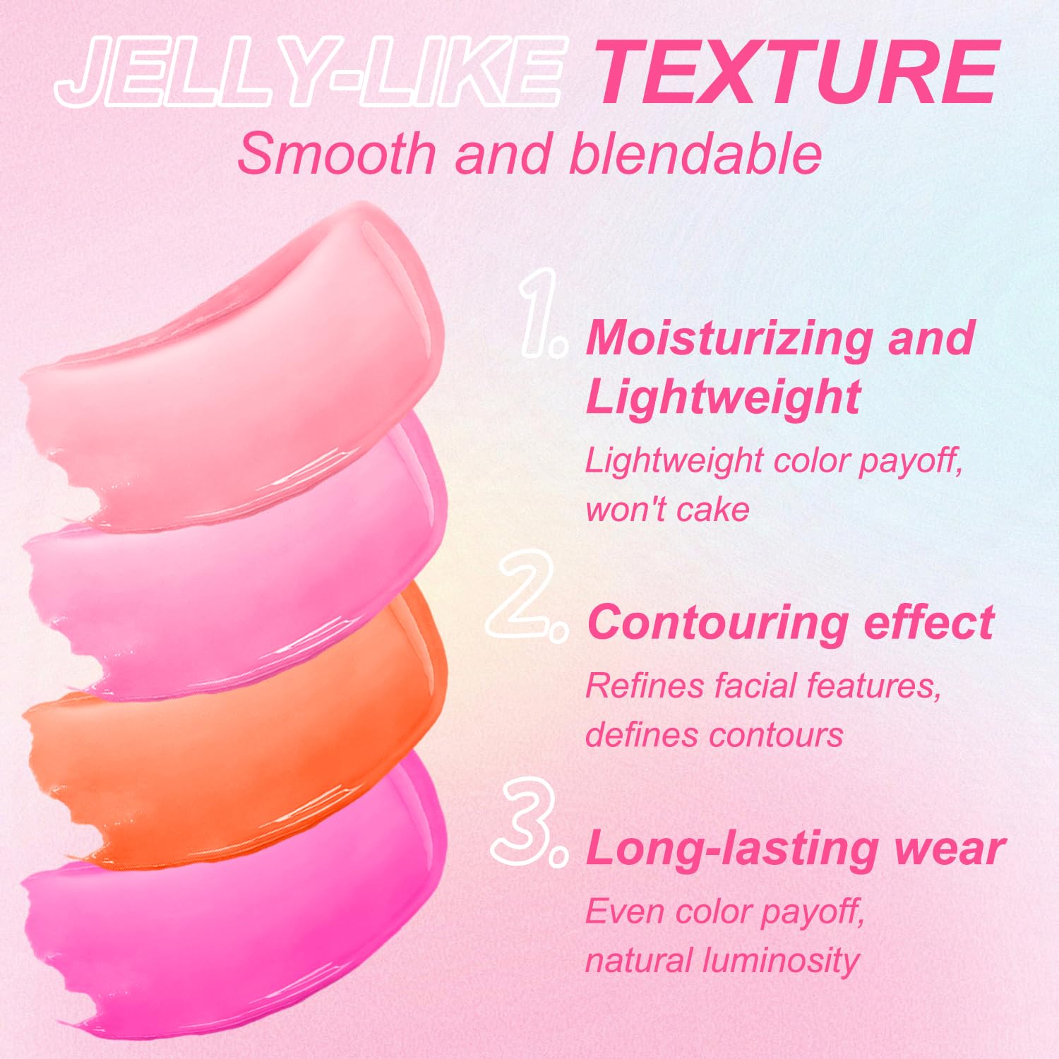 Topcent jelly blush watercolor effect blends into a cohesive look.