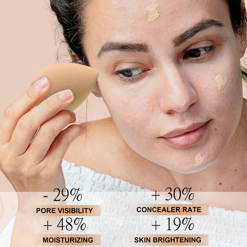 Model face with Topcent natural matte finish for everyday look.
