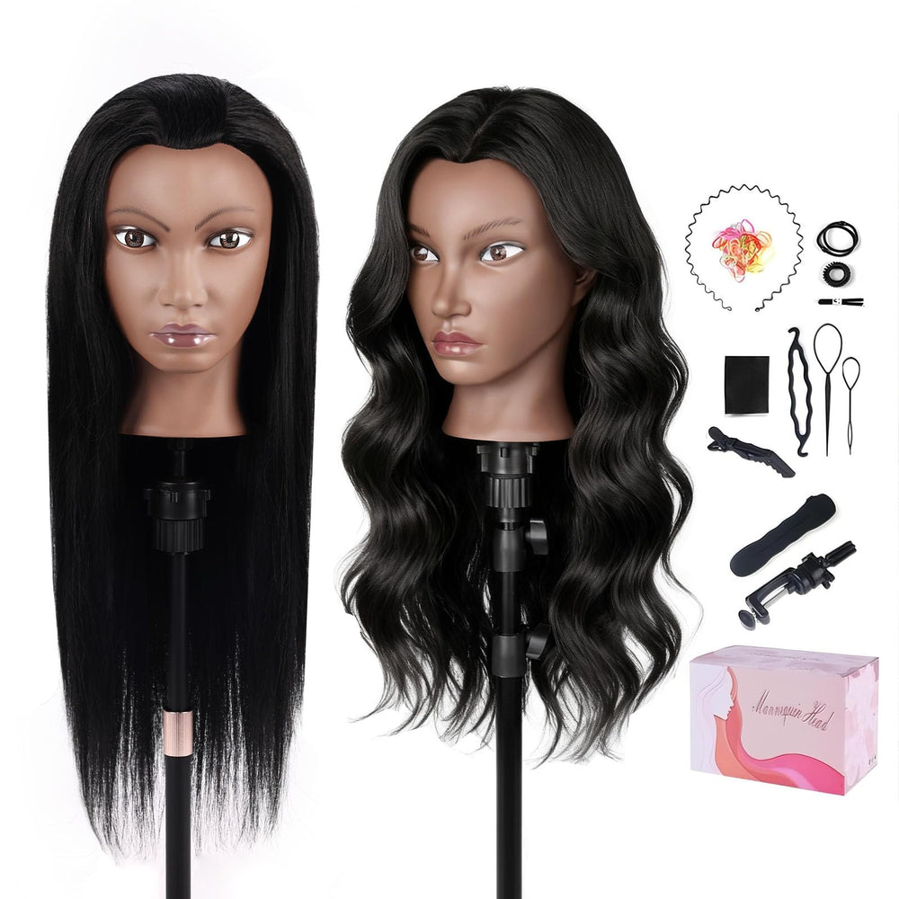 TopDirect 26-inch black real hair head for realistic styling practice