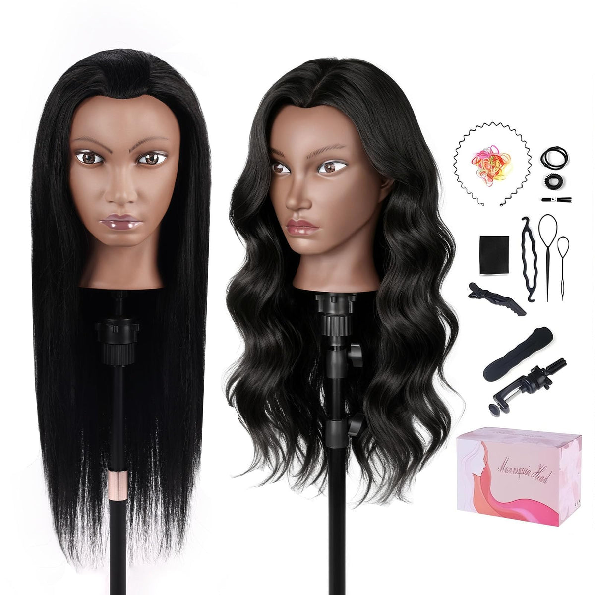 TopDirect 26-inch black real hair head for realistic styling practice
