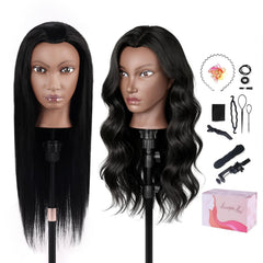 TopDirect 26-inch black real hair head for realistic styling practice