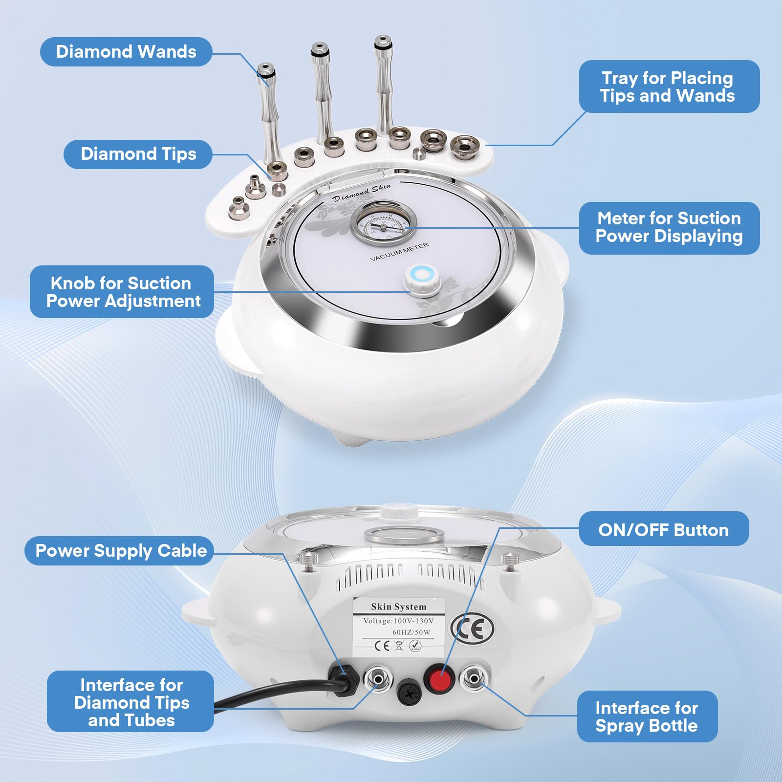 TopDirect 3-in-1 diamond tips close-up for exfoliation and hydration support.