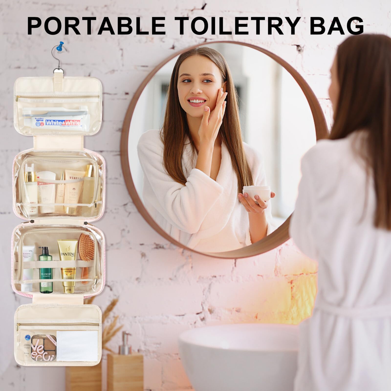 TOPEAST bag dimensions 10.62 x 7.48 x 4.72 inches for daily skincare and cosmetics.