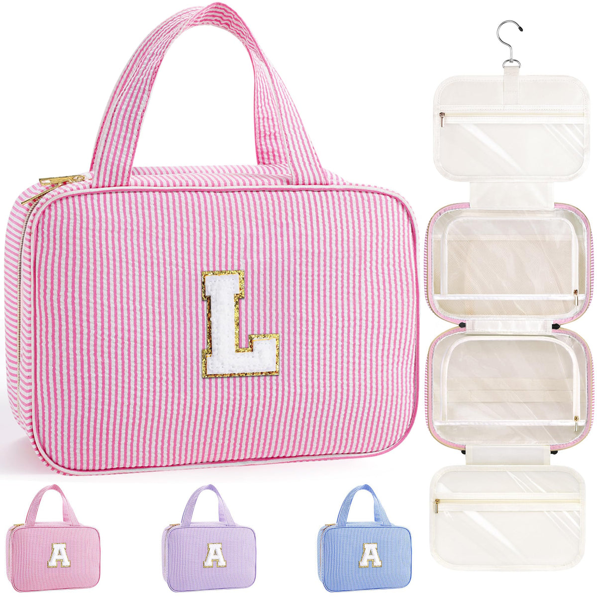 TOPEAST travel hanging toiletry bag pink L shown compact and spacious