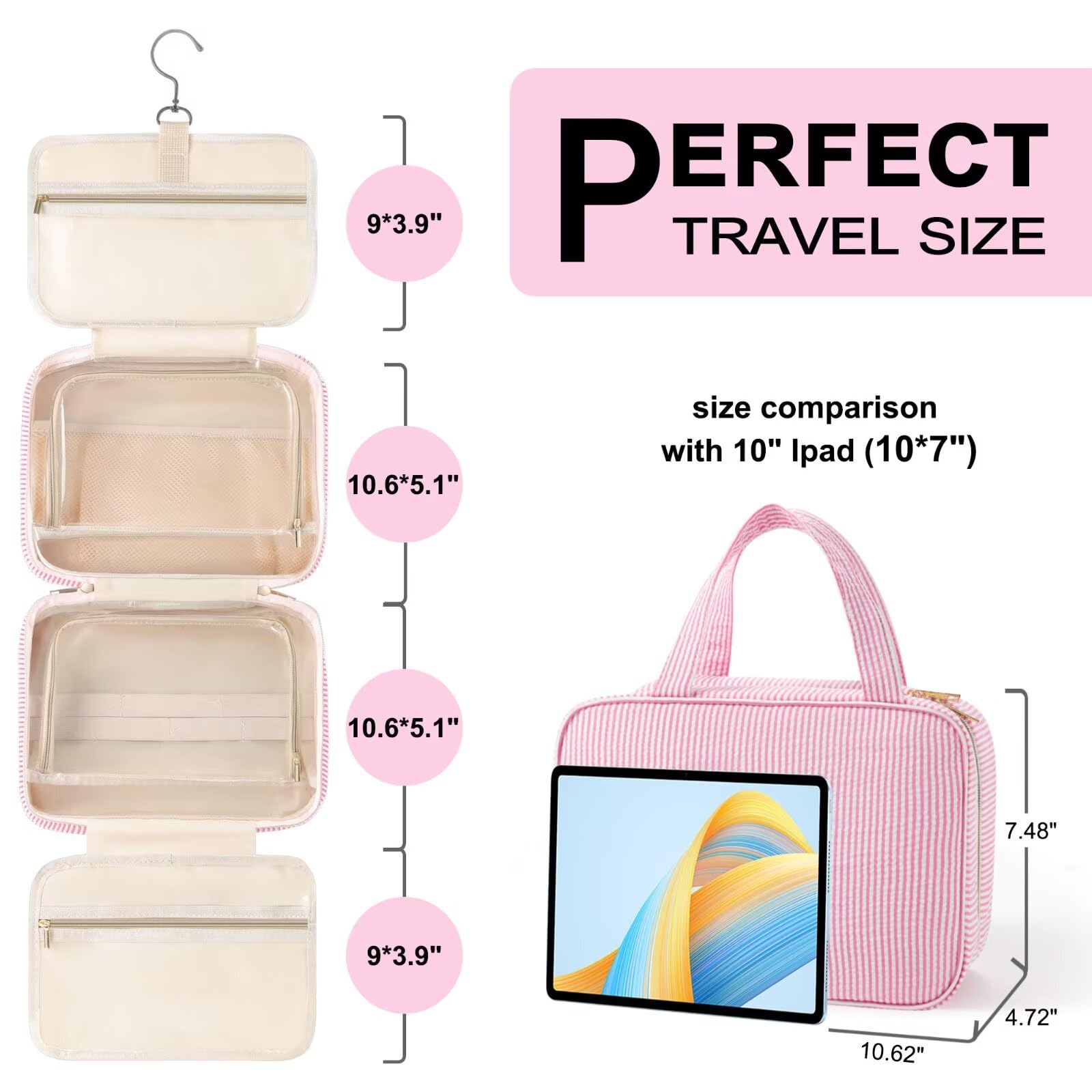TOPEAST travel toiletry bag with 360° hook for hands-free bathroom access.