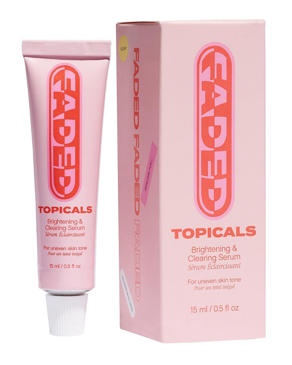 Topicals Faded serum bottle closeup for even skin tone