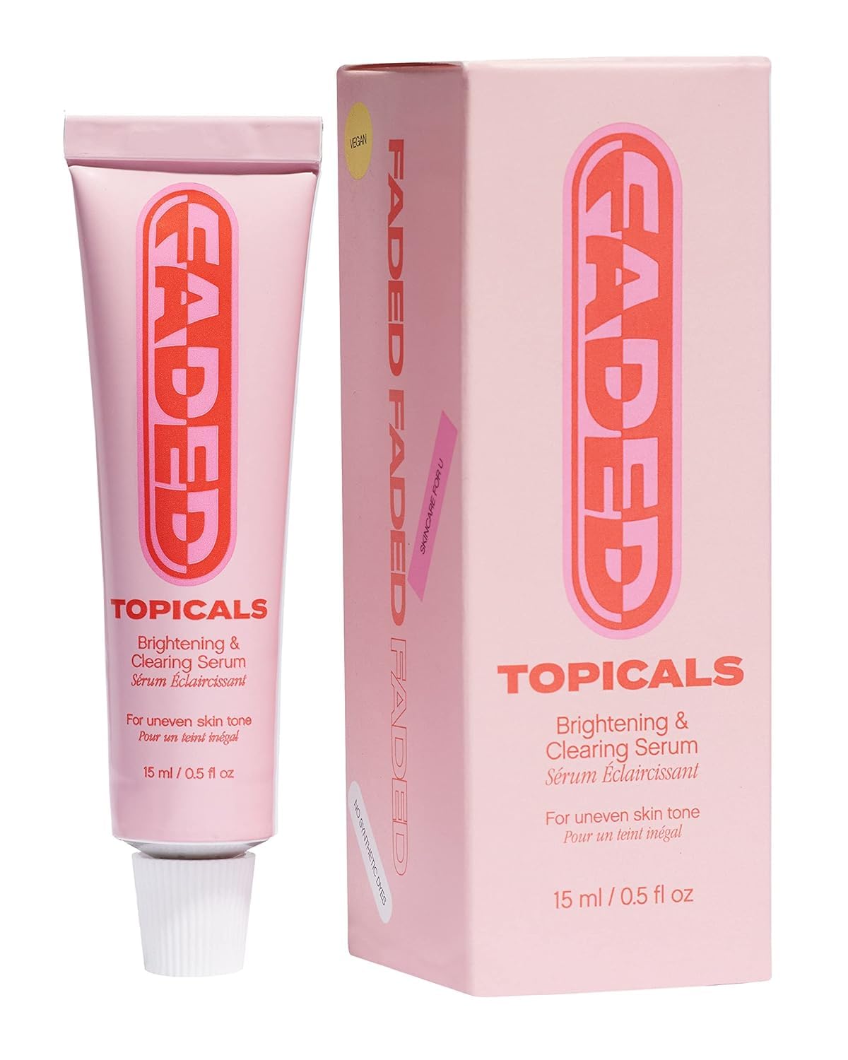 Topicals Faded serum bottle closeup for even skin tone