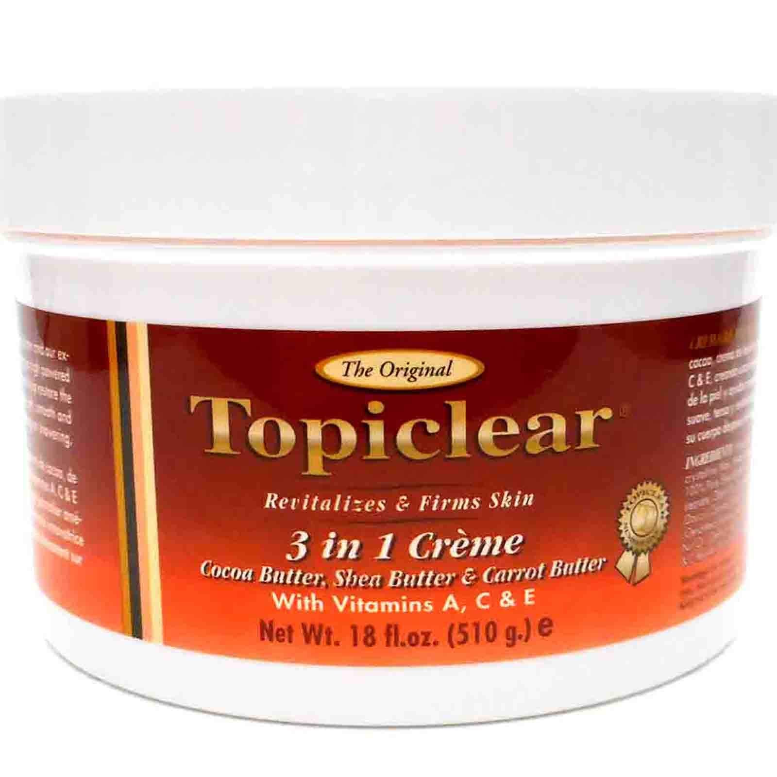 Topiclear 3 in 1 Creme bottle packaging showing all-in-one moisture for daily skin care