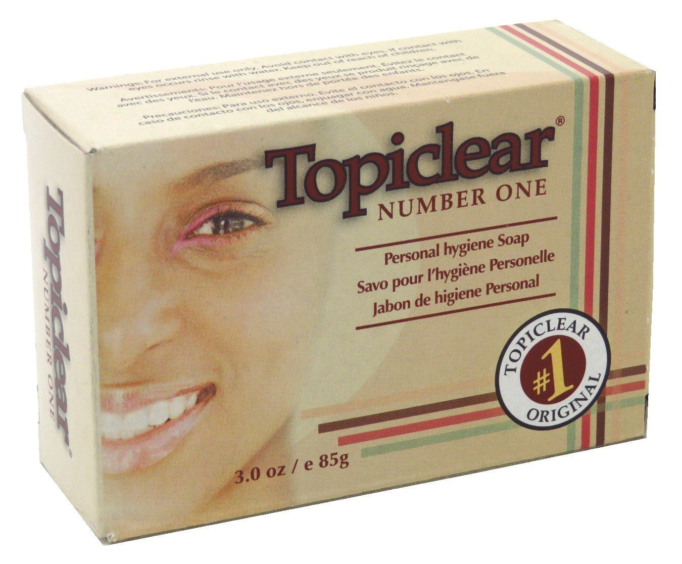 Topiclear Number One Soap bar close-up showing compact 3 oz size for daily cleansing